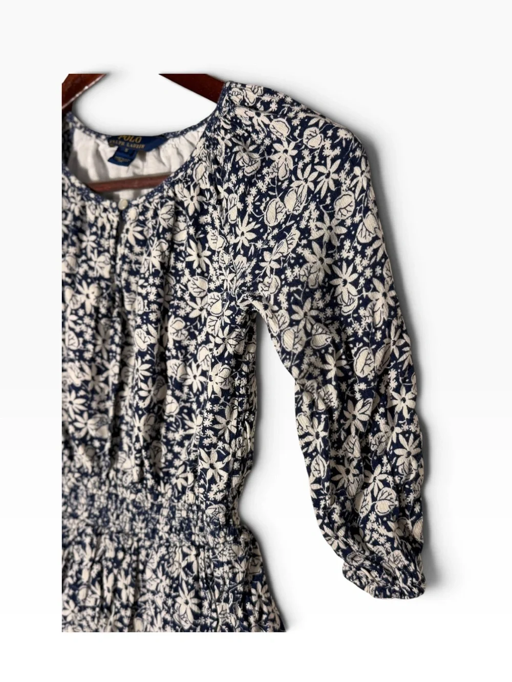 Polo Ralph Lauren Kids Girls Blue White Floral Smocked Dress Size 5